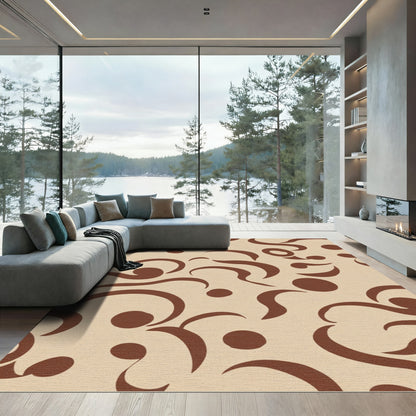Cream Brown Swirl Dot Composition Rug
