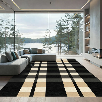 Classic Black Beige Plaid Blanket Rug