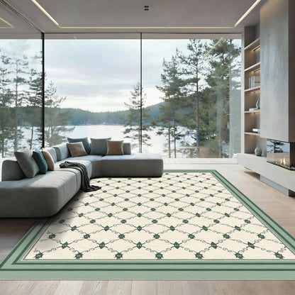 Deep Green Lattice Swirl Garden Rug