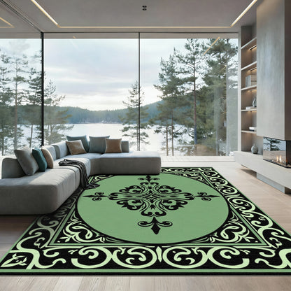 Sage Green Black Floral Medallion Rug