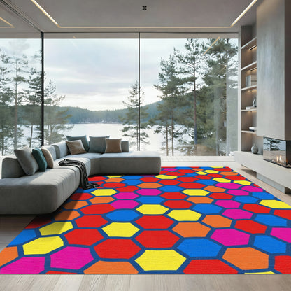 Vibrant Multicolored Hexagon Tessellation Rug