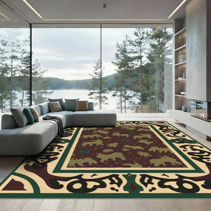 Rich Burgundy Animal Silhouettes Border Rug
