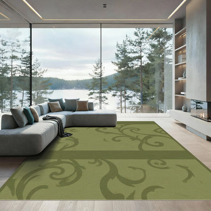 Olive Green Vintage Scrollwork Rug