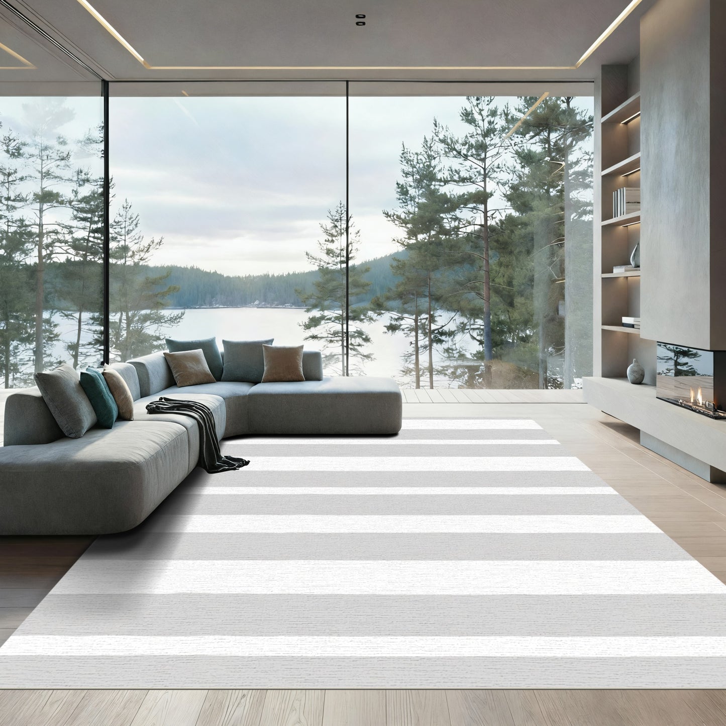 Simple Gray White Stripe Rug