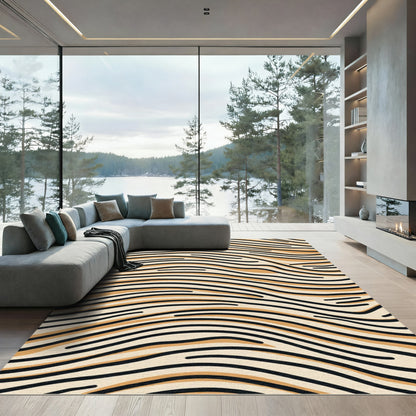 Amber Black Wavy Stripes Rug