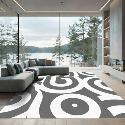 Abstract White Spiral Gray Composition Rug