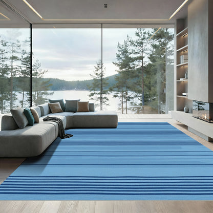 Modern Blue Striped Abstract Rug