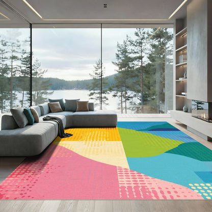 Vibrant Abstract Color Block Dot Rug