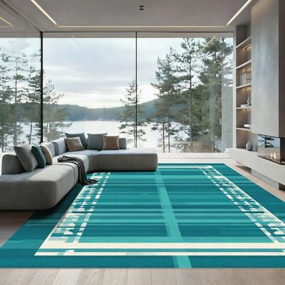 Aqua Blue Horizontal Stripe Rectangular Rug
