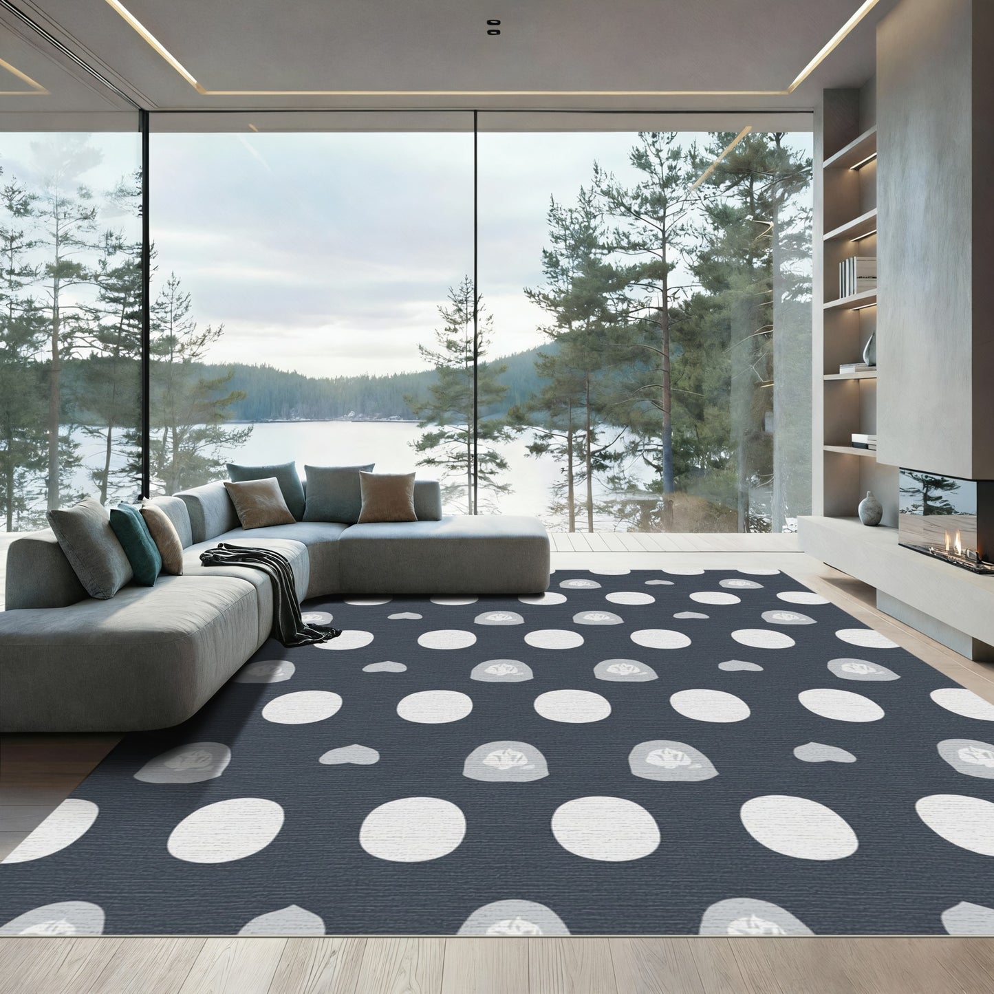 Gray White Circles Abstract Objects Rug