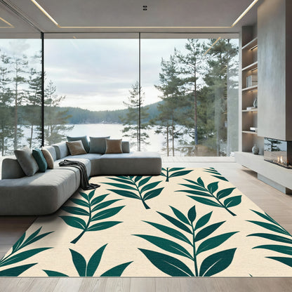 Deep Teal Leaf Mid Century Modern Rug