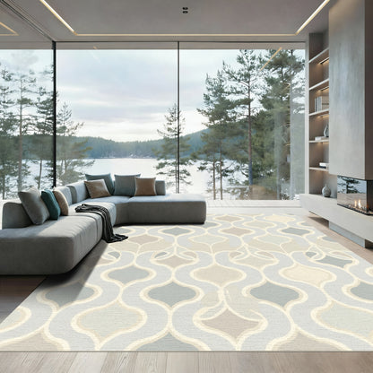 Soft Neutral Repeating Arabesque Rug