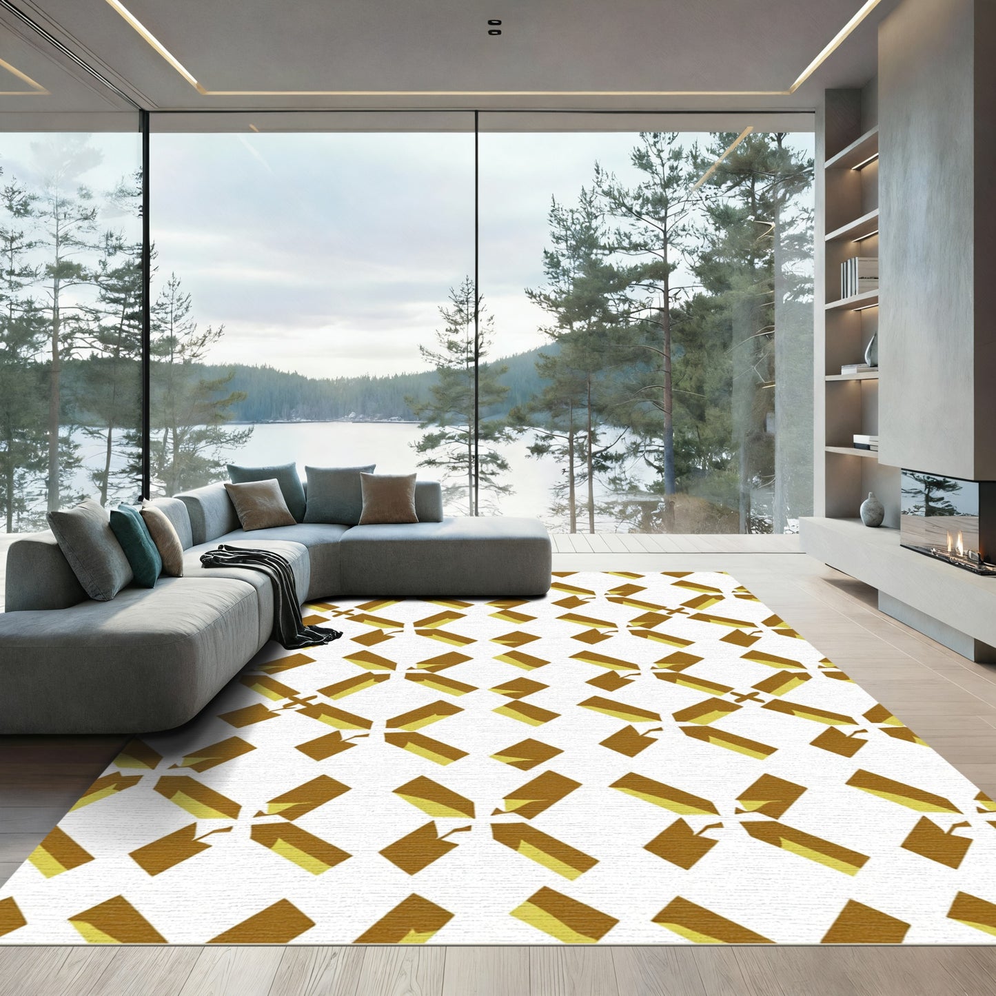 Golden Geometric Cross Lattice Rug