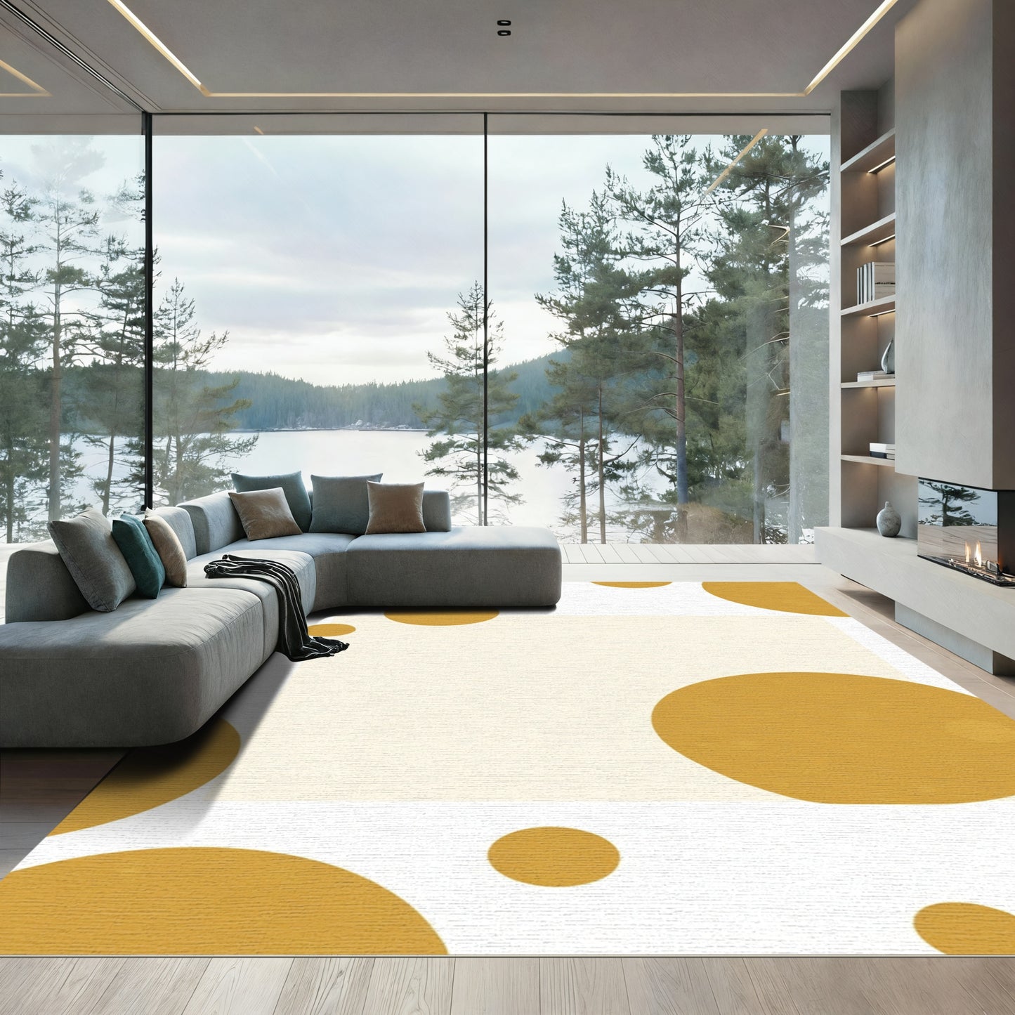 Golden Ochre Circles Overlay Rug