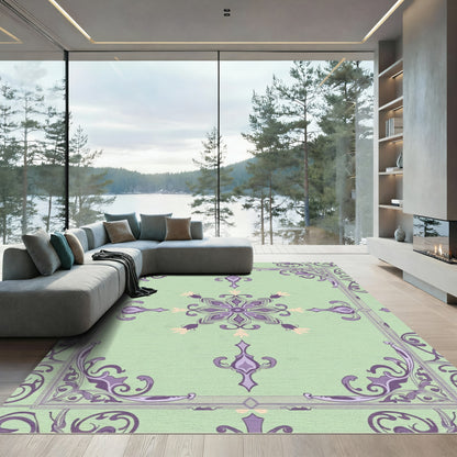 Pale Green Purple Floral Medallion Accents Rug