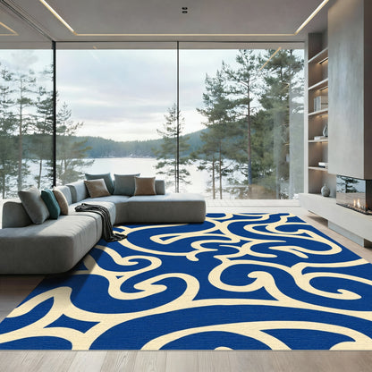 Deep Blue White Swirls Rug