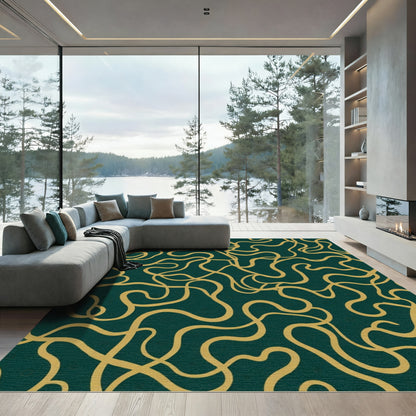 Teal and Gold Abstract Swirl Rug