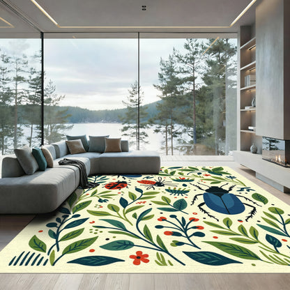 Whimsical Ladybug Beetle Garden Tapestry Rug