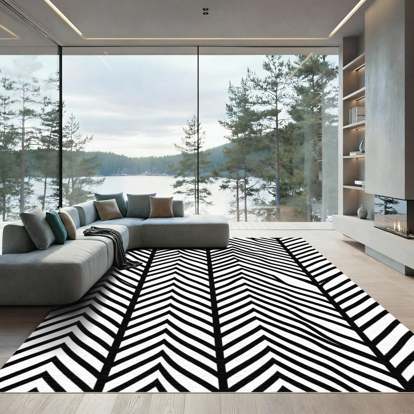 Monochrome Chevron Jagged Lines Rug