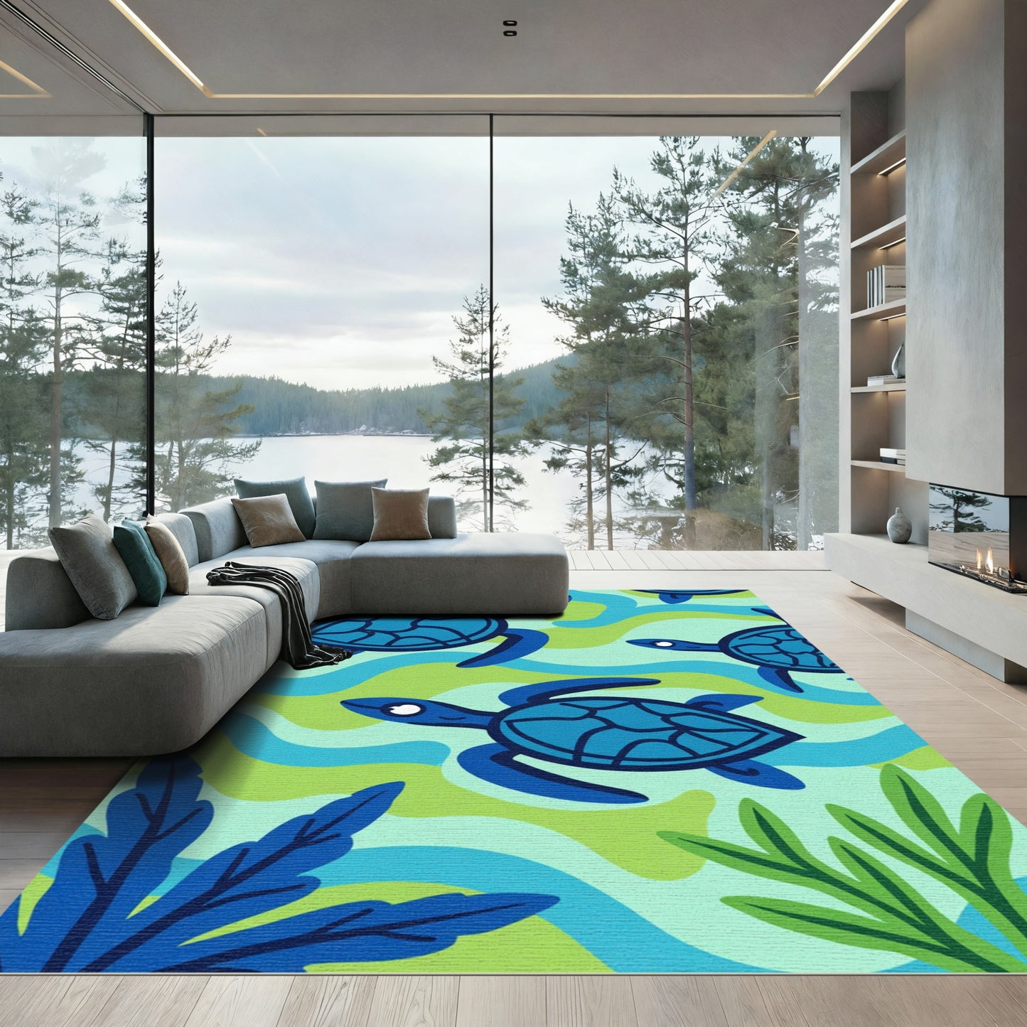 Blue Turtle Wave Garden Rug