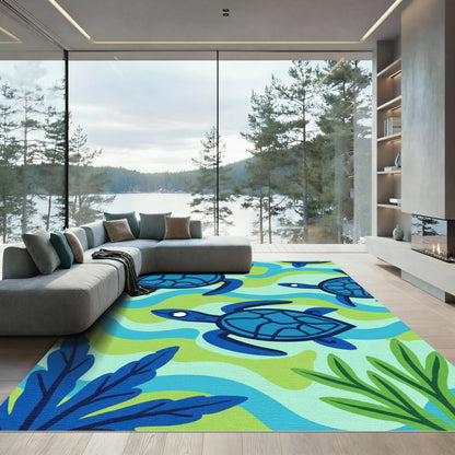 Blue Turtle Wave Garden Rug