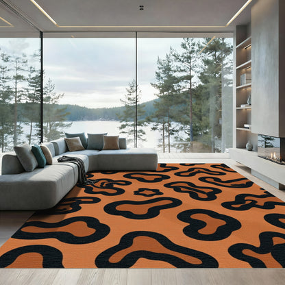 Burnt Orange Black Animal Spots Rug