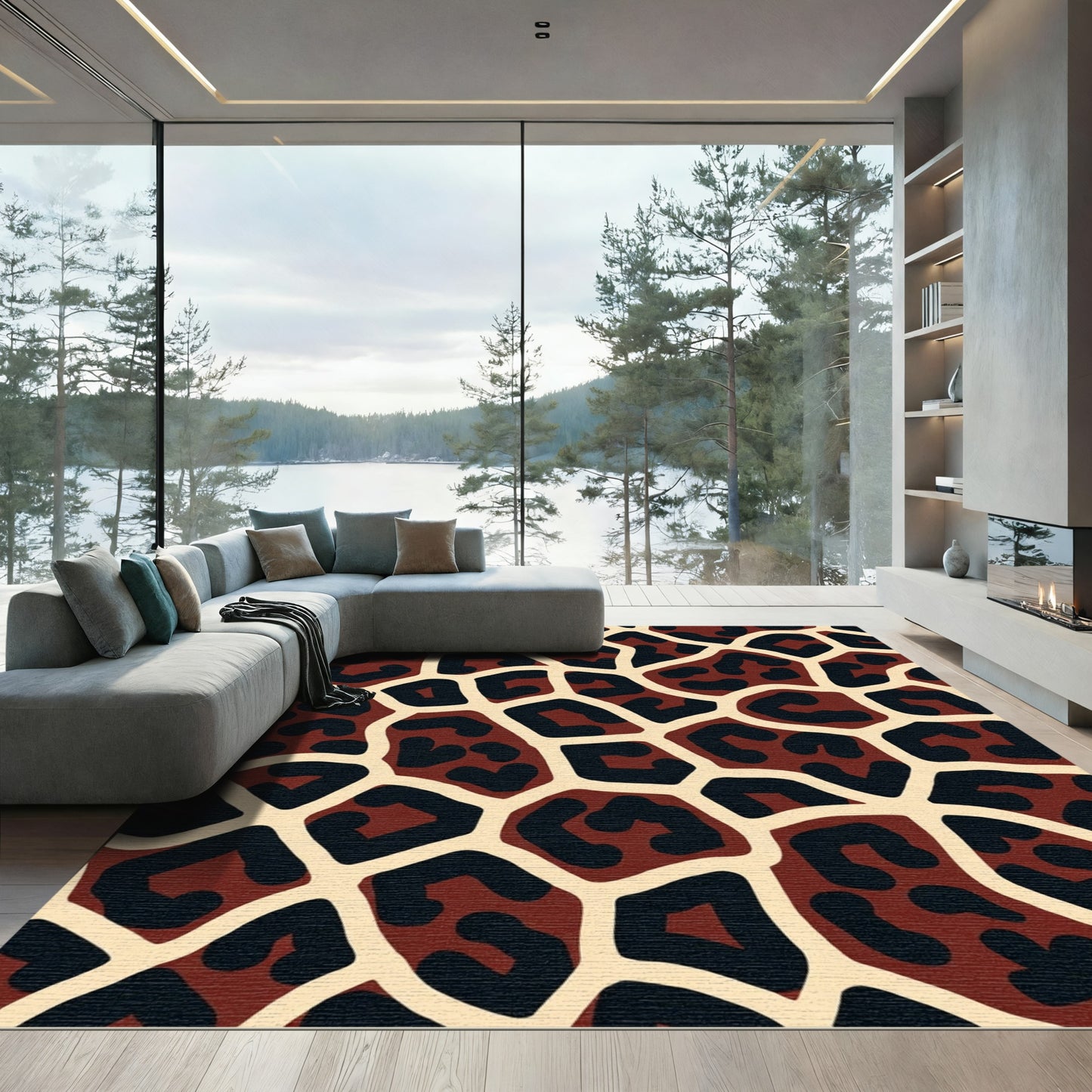 Bold Giraffe Print Ochre Rug