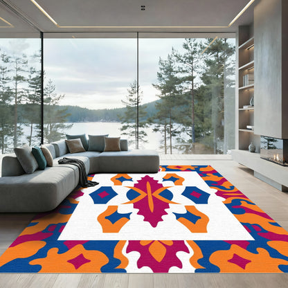 Vibrant Magenta Orange Blue Geometric Medallion Rug