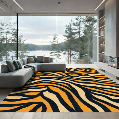 Wavy Orange Black Cream Stripes Rug