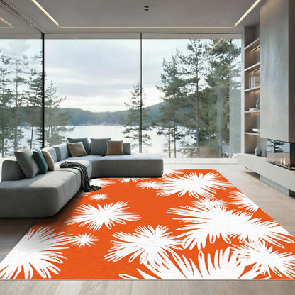White Frayed Bloom Orange Rug