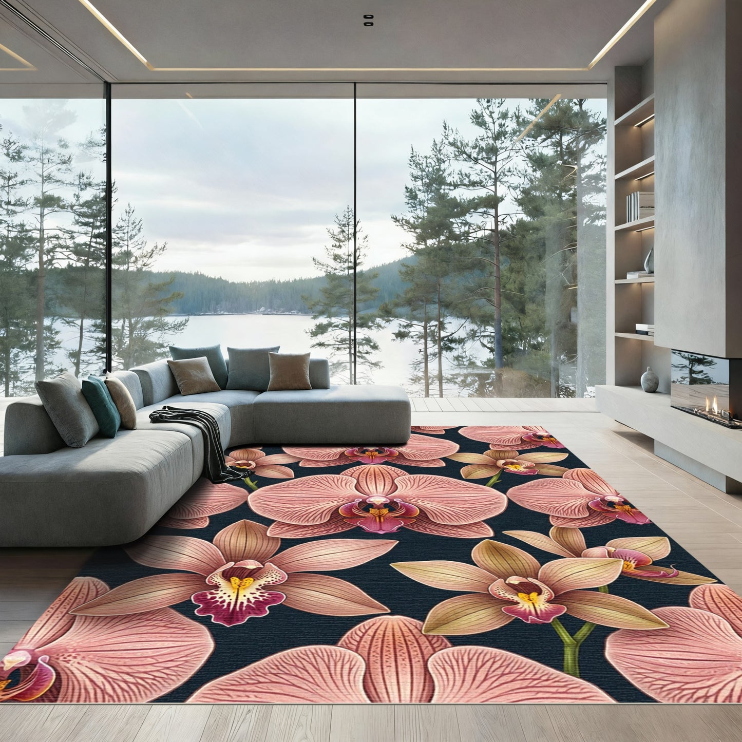 Pink Orchid Floral Repeating Pattern Rug