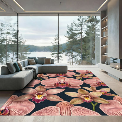 Pink Orchid Floral Repeating Pattern Rug