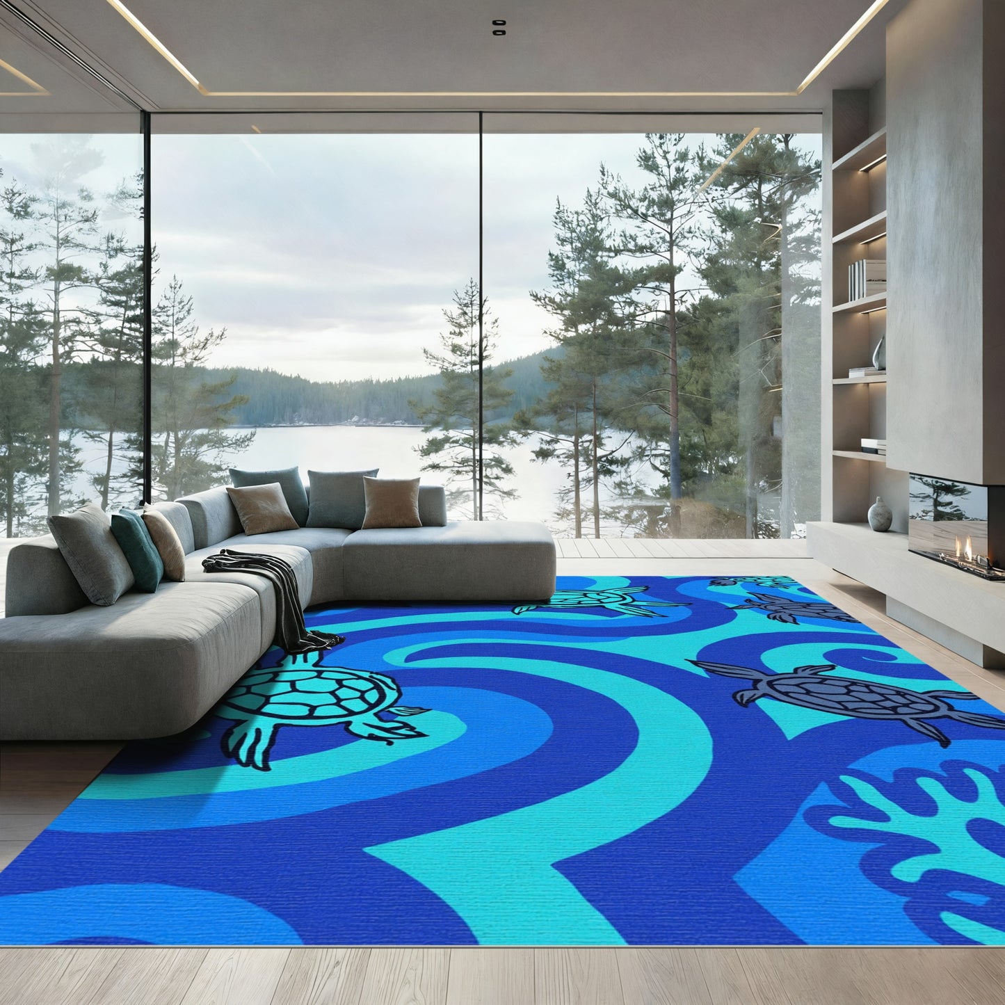 Aqua Teal Sea Turtle Swirls Rug