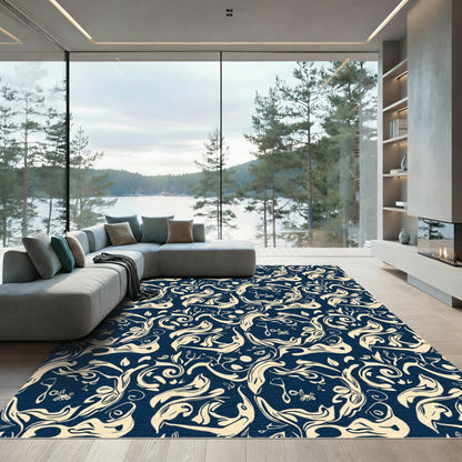 Deep Blue Organic Flow Swirls Rug