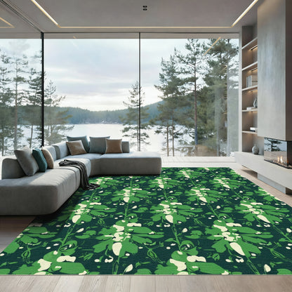 Emerald Green Floral Botanical Arrangement Rug