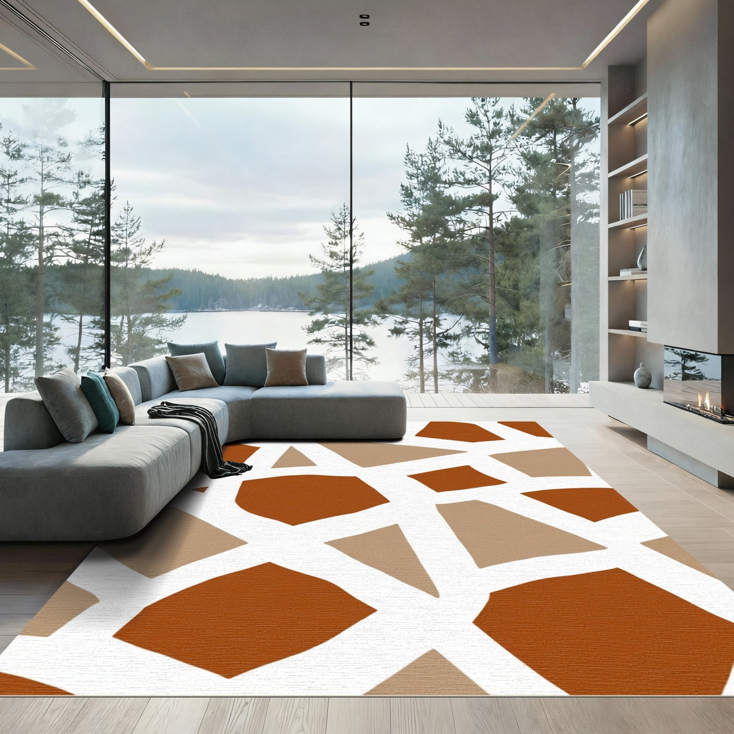Terracotta Tan Geometric Fragment Rug