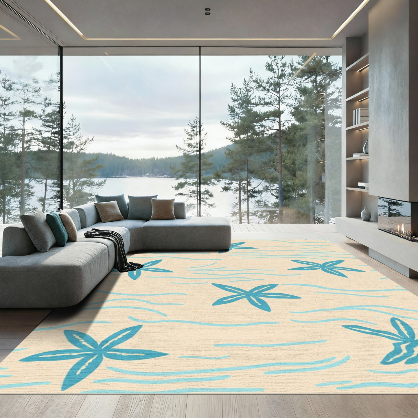 Aqua Starfish Sandy Waves Rug