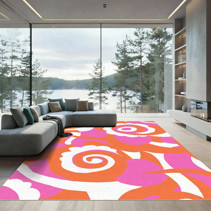 Vibrant Pink Orange Swirl Floral Rug