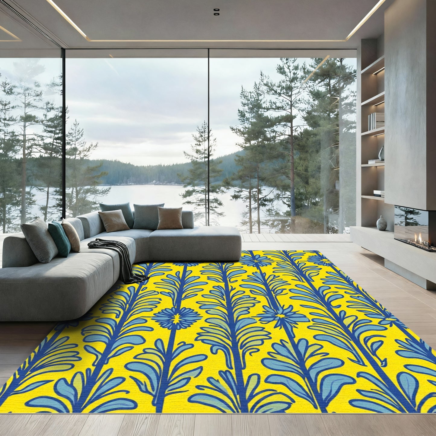 Sunny Yellow Blue Floral Vine Rug