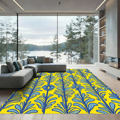 Sunny Yellow Blue Floral Vine Rug