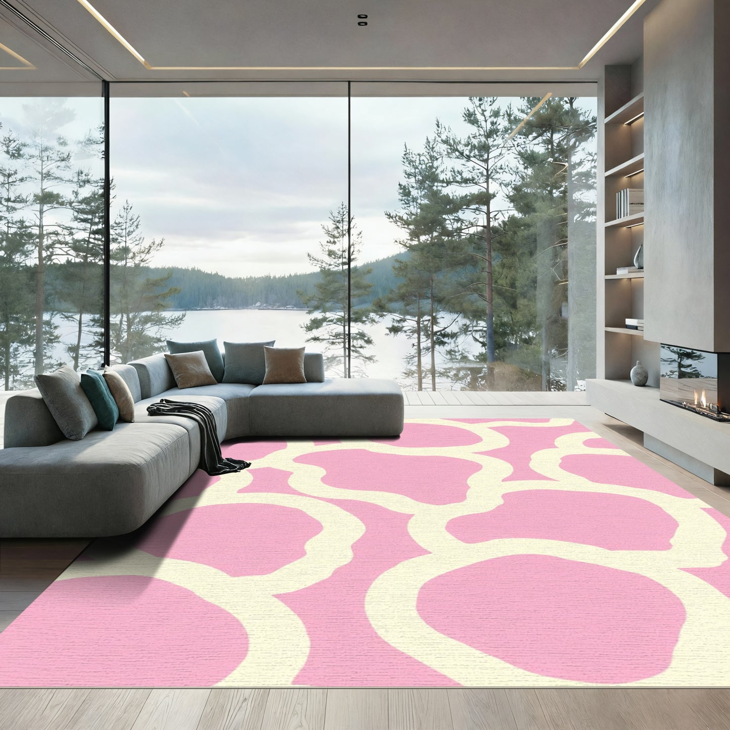 Pink Ivory Organic Blob Rug