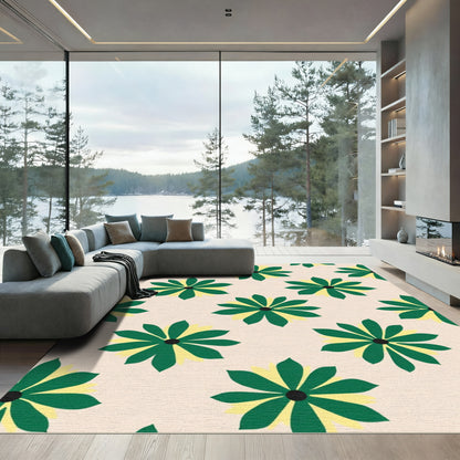 Green Yellow Daisy Floral Background Rug