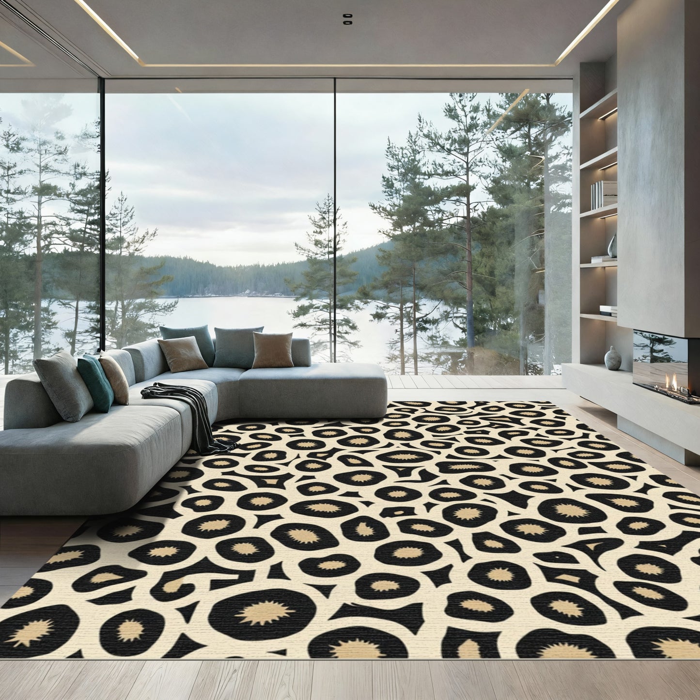 Black Tan Spotted Abstract Circles Rug