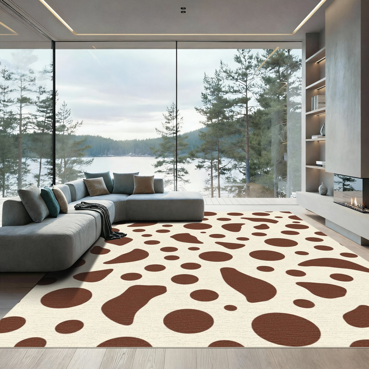 Brown Cream Irregular Dot Collage Rug