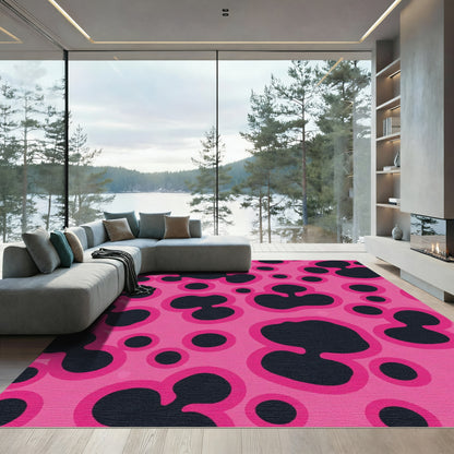 Vibrant Pink Black Organic Spots Rug