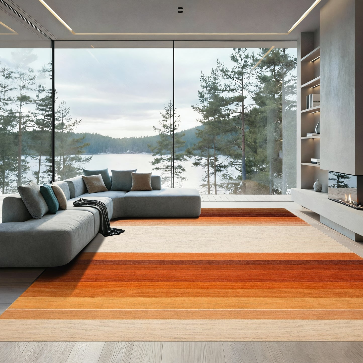 Brown Orange Ombre Striped Rug