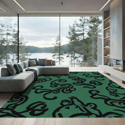 Emerald Green Black Swirl Flourish Rug