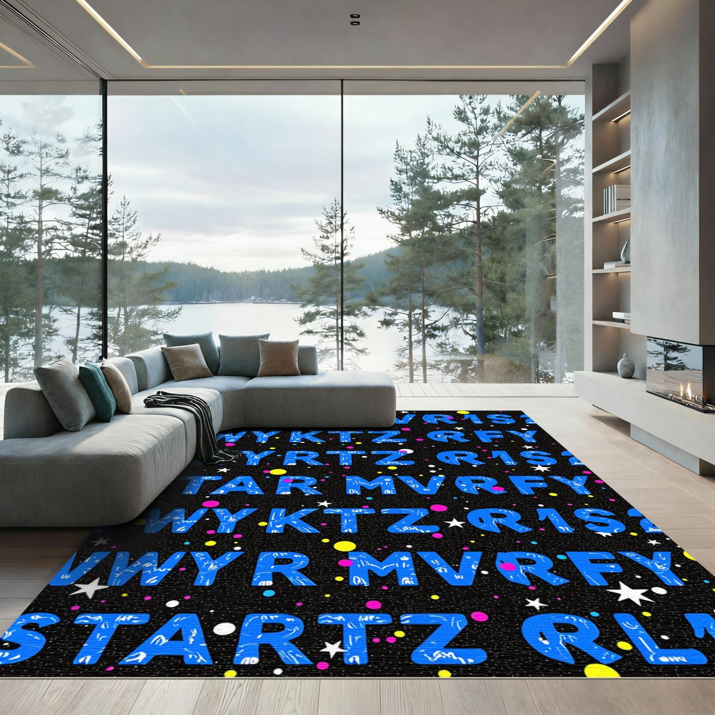 Cosmic Blue Letter Starry Night Rug