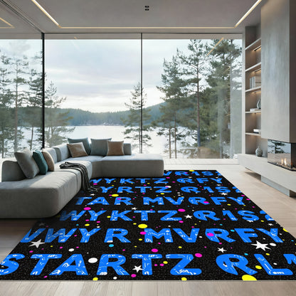 Cosmic Blue Letter Starry Night Rug