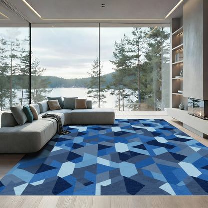 Deep Blue Geometric Illusion Rug